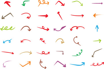 Fototapete - Hand drawn doodle wavy and curve and turn Arrows isolated on white background. Scribble design element Arrows, perfect for creative and playful design projects. Fabric design editable vector, EPS 10.