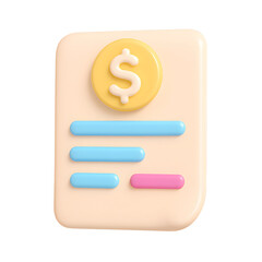 Poster - 3D icon of a financial document with a dollar sign and colorful bars on a transparent background representing business and technology concepts