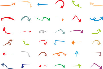 Fototapete - Hand drawn doodle wavy and curve and turn Arrows isolated on white background. Scribble design element Arrows, perfect for creative and playful design projects. Fabric design editable vector, EPS 10.