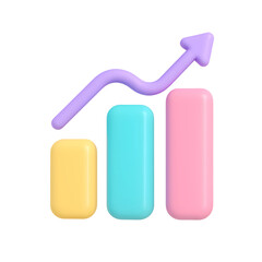 Poster - Colorful 3D business growth icon with transparent background showcasing upward trend through vibrant bars and an arrow