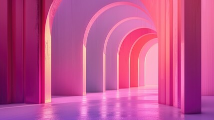 Poster - Geometric pink and purple structures with spherical shapes. Abstract image of 3D rendering of geometric shape with gradient vibrant color. Digital art for futuristic and architectural design. AIG51.