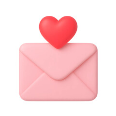 Poster - Pink envelope with a heart symbolizing love in technology and communication in a modern setting on a transparent background