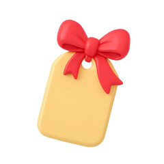 Poster - Colorful 3D gift tag icon featuring a vibrant red bow against a transparent background perfect for business or technology applications