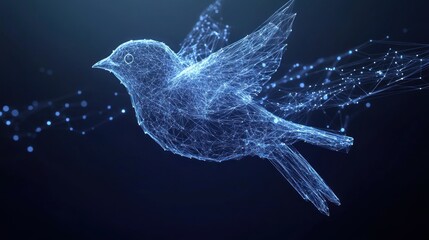 Poster - Abstract digital bird in flight, glowing lines and particles.