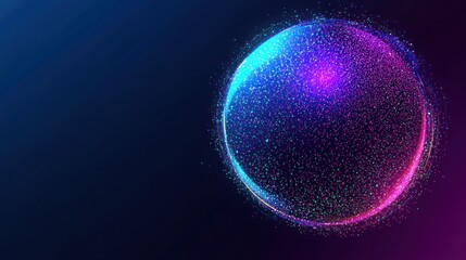 Poster - Abstract glowing sphere of particles, vibrant pink and teal, on dark background.