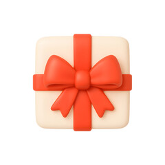 Poster - Modern 3D gift icon in soft colors with a red bow on a transparent background showcasing a blend of business and technology design elements