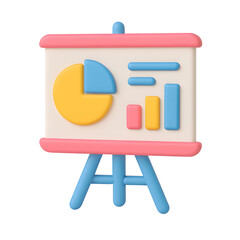 Poster - Creative 3D business presentation icon featuring charts and graphs on a transparent background designed for technology applications