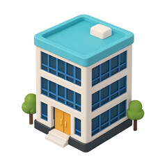 Poster - Modern three-dimensional office building design featuring transparency and simple geometry suitable for technology business themes