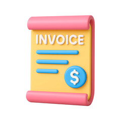 Poster - Brightly colored 3D invoice icon designed for business and technology applications on a transparent background