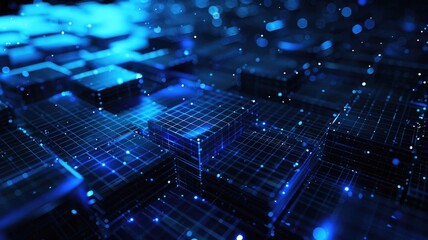 Poster - Abstract picture of blue light effect in digital technology design. Seamless modern art of futuristic energy in system structure with artificial pattern perfect for cyberspace style background. AIG53.