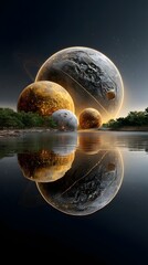Poster - Beautiful planet with a reflection captured against a stunning twilight celestial background