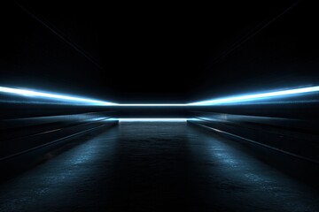Poster - Futuristic empty corridor illuminated by glowing blue lines