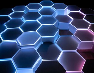 Poster - Abstract Hexagon Pattern Illuminated Geometric Blue Purple Design