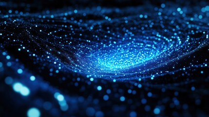 Poster - Abstract swirling blue particle field, glowing energy, digital art, cosmic nebula.
