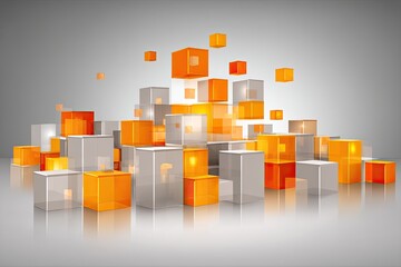 Poster - abstract geometric design with orange and gray cubes