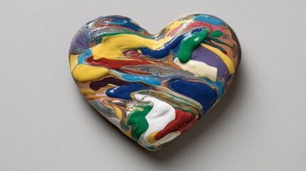 Poster - Heart shape filled with vivid swirling paint colors showcases artistic expression on a neutral background, providing a clean area for text or branding