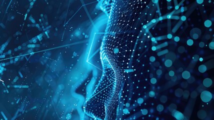 Poster - Abstract picture of neon light particle with digital technology style design connecting become dynamic of electric wave movement represent about flowing of data or structure of network system. AIG53.