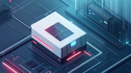 Fototapete - Futuristic server on digital circuit board.
