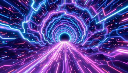 Poster - Vibrant neon lights illuminate a tunnel creating a surreal time-warp visual experience