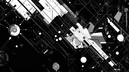 Poster - Abstract monochrome digital background with geometric shapes and lines.
