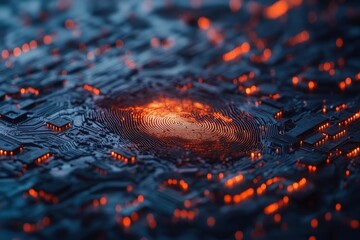 Leinwandbilder - Abstract Digital Circuitry Design with Fingerprint Motif and Glow