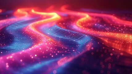 Poster - Abstract colorful wavy lines with neon lights. Digital art for design of glowing vibrant color with red and blue in wave pattern. Technology innovation design. Vibrant color of wave with fluid. AIG53.