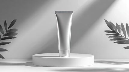 Silver cosmetic tube isolated mockup transparent for beauty product display and packaging design