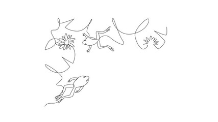 Poster - Animation of single continuous line drawing a wetland scene features aquatic creatures like frog. A quiet twilight. World Wetlands Day. One line self drawing animated. Full length motion