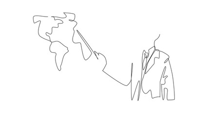 Poster - Self drawing animation of single line drawing man hold stick pointing to world map. National TV News. Expert explanation of weather until tomorrow. National Weatherperson's Day. Full length animated