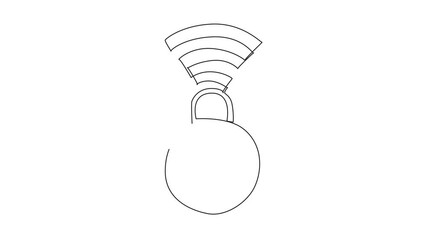 Poster - Self drawing animation of single continuous line drawing a padlock connected to globe with Wi-Fi signals. Safeguarding information in an interconnected world. Safer Internet Day. Full length animated