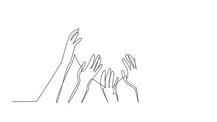 Poster - Animated self drawing of continuous line drawing the five hands holding a heart shape together. Demonstrating the power of togetherness. Random Acts of Kindness Day. Full length single line animation