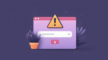 Poster - A Digital Warning Concept Illustrating Online Scam And Phishing Tactics Represented Through A Purple Monitor With Alert Icon Illustration