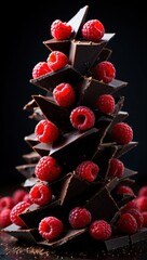 Aufkleber - Chocolate raspberry tree decorated with chocolate leaves and berries.