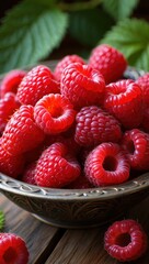 Aufkleber - A bowl filled with red raspberries.