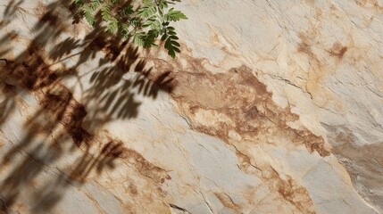 Leinwandbilder - Soft warm sunlight reveals intricate patterns of light and shadow on a smooth marble surface, resembling natural tree silhouettes with ample copy space