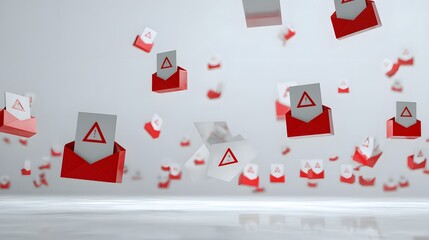 Poster - A Digital Warning Illustration Featuring Red Envelope and Triangle Symbols Representing Internet Phishing Scam Attempts and the Importance of Online Safety Measures