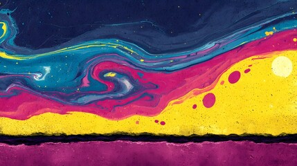 Poster - Bright and colorful abstract painting depicting swirling vivid colors on a wall surface