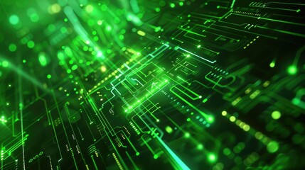Poster - The picture of the green circuit board with technology theme that stands for the connection, mainboard or motherboard is central printed circuit board in computer or other electronic device. AIG51.