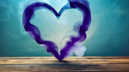Aufkleber - Ethereal Heart of Smoke A Symbol of Love and Passion on a Rustic Wooden Table