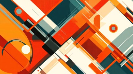 Poster - Abstract geometric art with orange, red, white, and teal shapes.