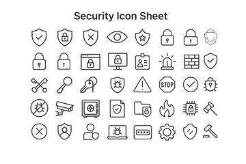 Poster - Digital Security Icon: A comprehensive digital security icon sheet, presenting a wide array of safety-related symbols suitable for any project related to protection.