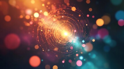 Poster - Abstract vibrant energy swirl with bokeh lights.