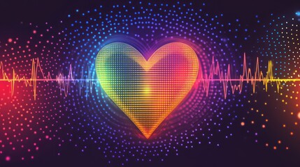 Poster - Colorful heart-shaped waveform, abstract digital art.
