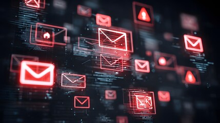 Poster - A Digital Dystopia A Sea of Threatening Emails Illustrating the Phishing Scams Plaguing Online Communication and Serving as a Stark Warning to Users