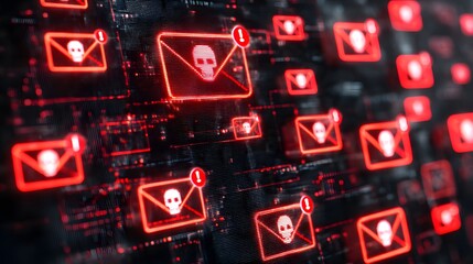Poster - Digital Communication Scam Illustrated with Phishing Emails and Warning Icons Depicting the Concept of Online Fraud and Identity Theft