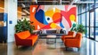 © artbot - Vibrant office lobby with colorful abstract wall art
