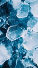 Poster - Close up view of glistening ice chunks forming a captivating background, showcasing the beauty of nature's frozen artistry with cool blue tones and intricate textures