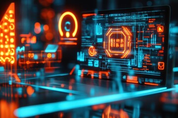 Poster - futuristic digital interface laptop screen