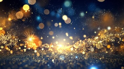 Aufkleber - Golden Glitter Dust Particles Sparkle on a Dark Blue Background