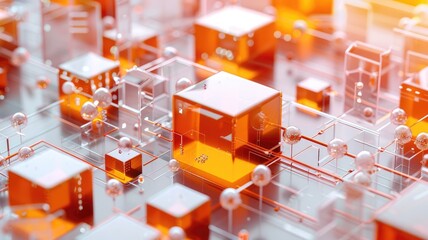 Poster - Abstract vivid orange cube graphic with vividness brightness light style design. Modern art seamless diagram geometric pattern scatter arrangement perfect for creative background and wallpaper. AIG53.